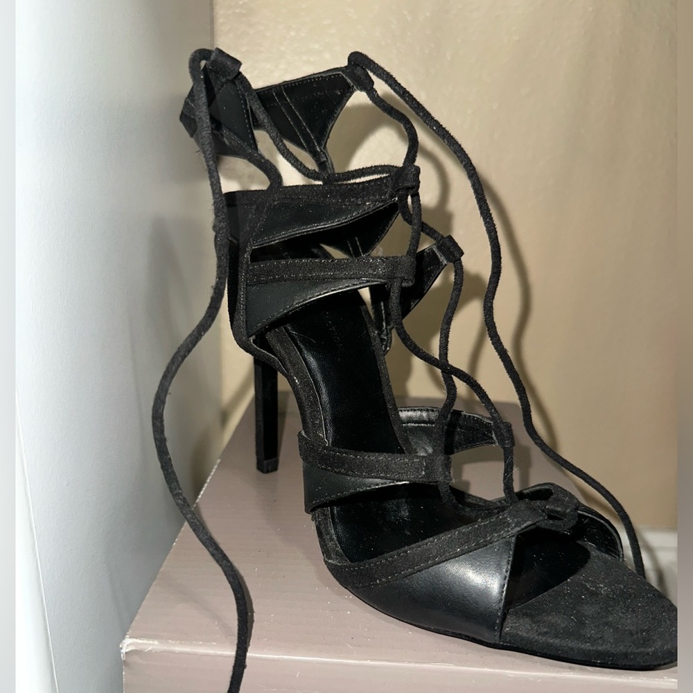Zara Black Lace-Up Strappy High Heel Sandals size 38